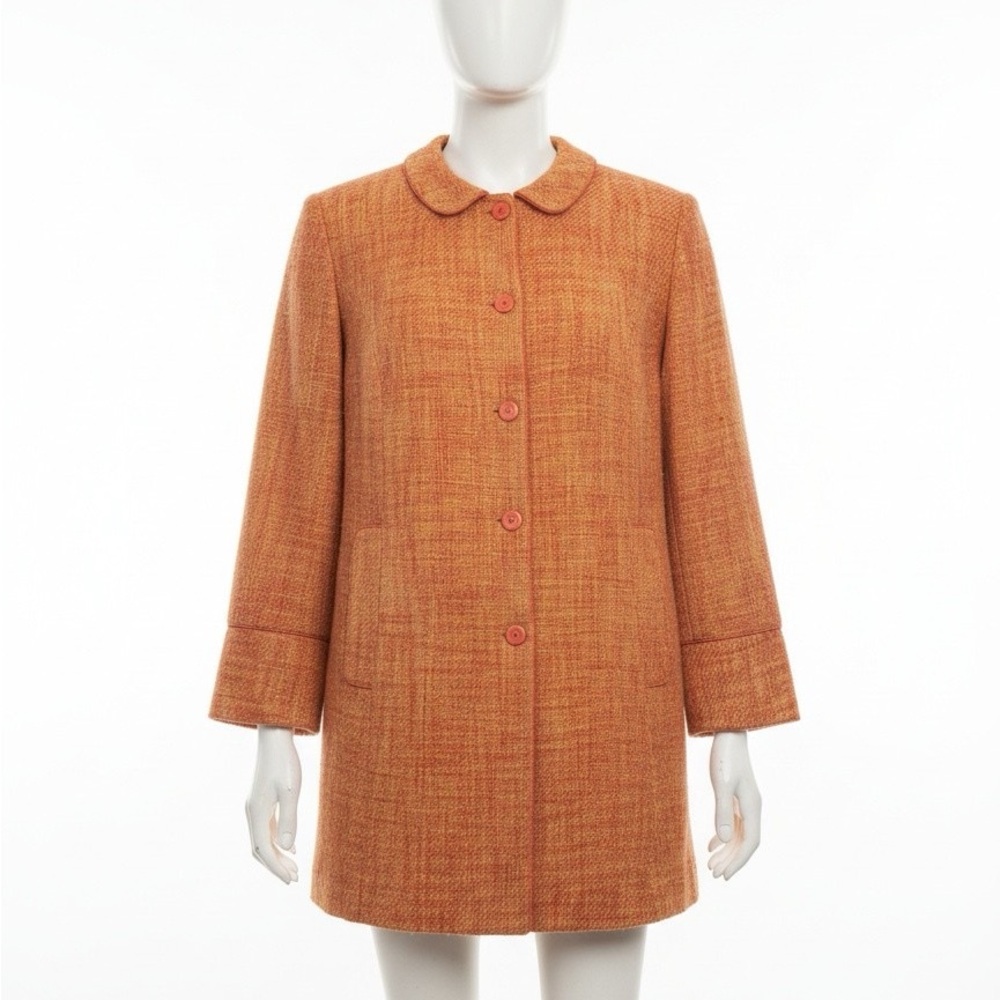 Dialogue Orange Tweed Peter Pan Collar Pea Coat/ Jacket Length 32” Sleeve 24”
